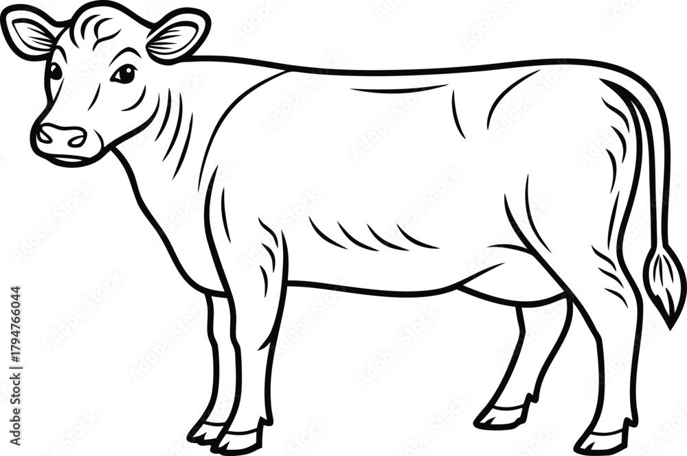 Fototapeta premium Cow Illustration. Dairy Cow Artwork. Farm Cow Graphic. Cow Animal Drawing. Cute Cow Design. Cow Livestock Illustration. Beef Cow Outline Art. Farm Animal Cow. Standing Cow Illustration. Cow Line Draw
