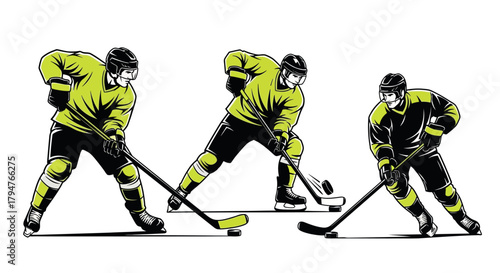 Dynamic hockey players in action, striking with incredible speed, perfect for sports marketing, team branding, and energized visual content needs today