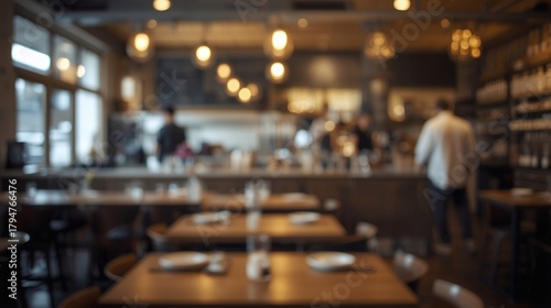 Blur coffee shop or cafe restaurant, Blurred restaurant background with some people and chefs working...