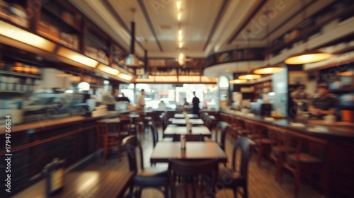 Blur coffee shop or cafe restaurant, Blurred restaurant background with some people and chefs working...