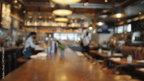 Blur coffee shop or cafe restaurant, Blurred restaurant background with some people and chefs working...