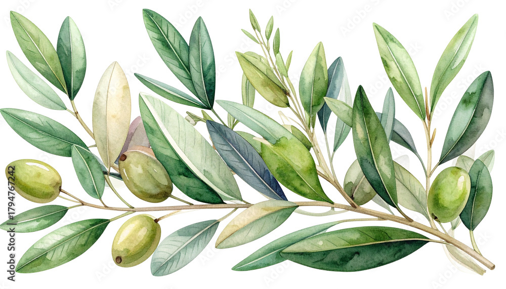custom made wallpaper toronto digitalWatercolor illustration of olive branch with green olives and leaves, on black
