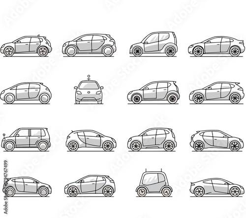 Collection of modern and futuristic car outlines for design