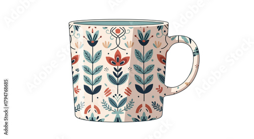 Ornamental cup with floral motifs in folk art style creating charming design