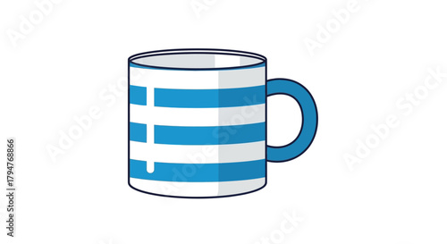 Stylized mug illustration with a distinct stripe pattern and handle design