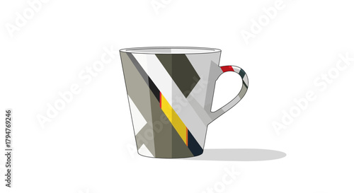 Abstract geometric pattern mug on white background, minimalist design, for hot beverages