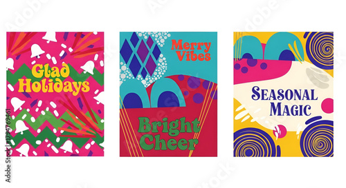 Holiday season greetings cards abstract art festive designs template