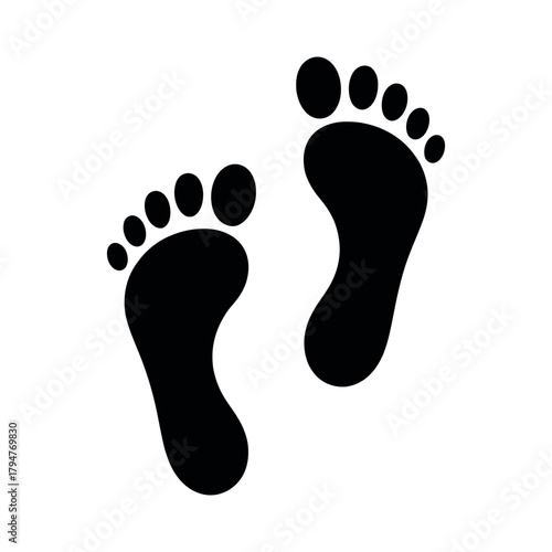 Footprint icons. two human footprints in flat style representing walking, journey, activity, outdoor adventures, hiking, or navigation for digital, web, and app design.