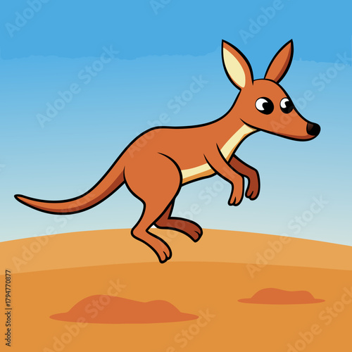 Cartoon kangaroo jumping in the australian outback
