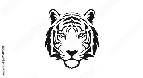 Majestic tiger head illustration in black and white, suitable for logos and backgrounds