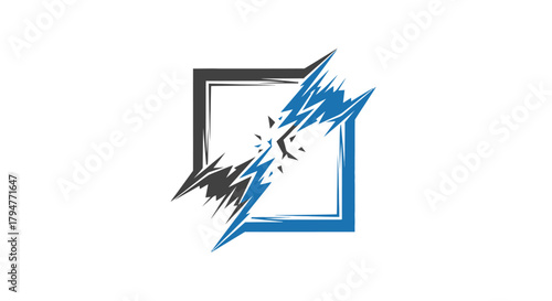 Energetic Abstract Graphic with Lightning Bolt and Square Frame Design