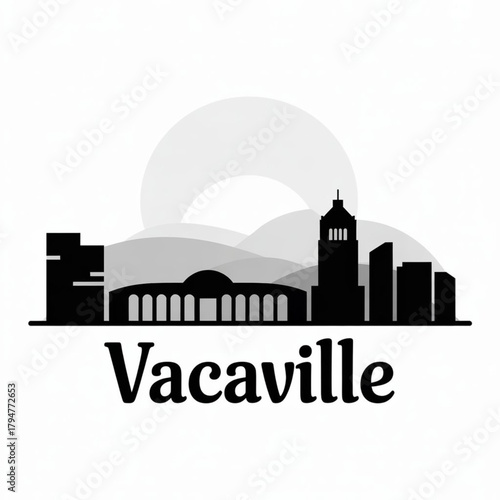‎Vacaville Skyline Silhouette — A Northern California City Between Sacramento and San Francisco Vector Illustration