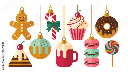 Sweet Holiday Delights: A collection of festive, dessert-themed ornaments, each capturing the essence of the season's sweetest treats. A visual feast for those seeking holiday cheer.