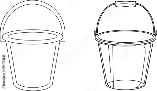 bucket vector line art drawing illustration, Bucket vector illustration set..
