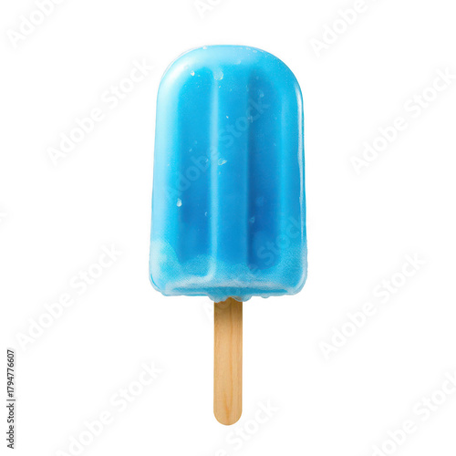 Bright blue popsicle on a wooden stick against a black background