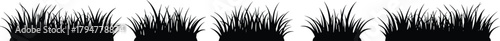 Grass silhouette borders collection, isolated vector black lawn tufts, decorative natural greenery elements, organic nature plant edge, outdoor meadow foliage illustration, landscape design assets.