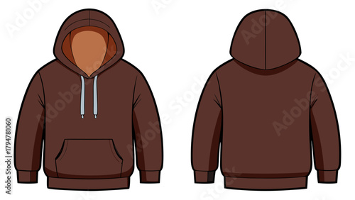brown  sweatshirt hoodie mockup featuring both front and back perspectives, provided on a white background.
