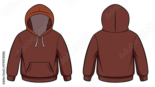 brown  sweatshirt hoodie mockup featuring both front and back perspectives, provided on a white background.