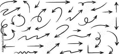 Hand Drawn Arrow Set - Black Doodle Style Arrows for Navigation, Directional Signs, Web Design, Presentations and Infographics