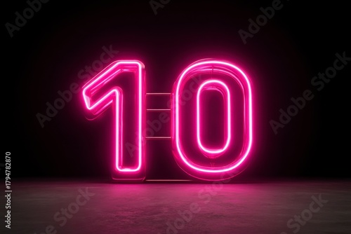 Neon Number Ten Displayed in Bright Pink Glow Against Dark Background