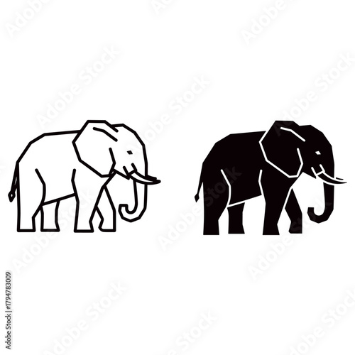 Icon of two elephants, one in outline and the other in solid black