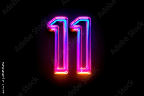 Bright Neon Number Eleven in Vibrant Colors Against Dark Background