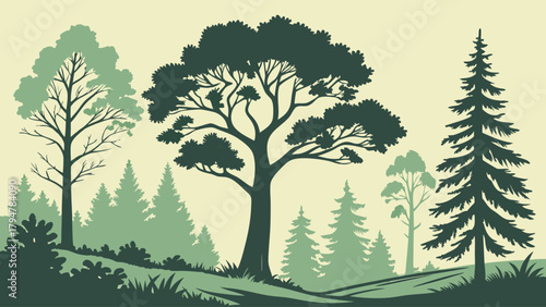 Peaceful Forest Trees Silhouette Vector Illustration Nature Landscape Background for Environmental Protection Sustainable Living and Eco-Friendly Design