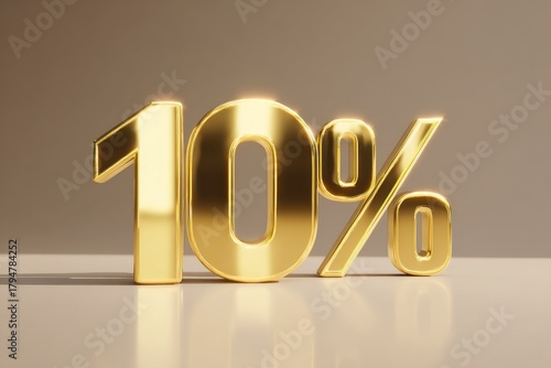 Gold Percentage Sign with Reflection for Financial Concepts and Deals