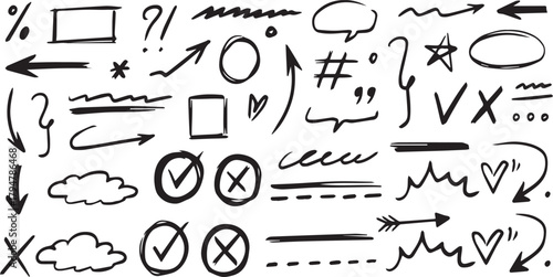 Hand Drawn Doodle Elements Vector Set | Arrows, Checkmarks, Hearts, Speech Bubbles and Symbols for Design, Infographics, and Presentations