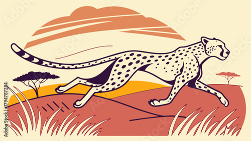 Dynamic Cheetah Running in Savanna Illustration for Business Speed Efficiency Agile Marketing and Fast Delivery