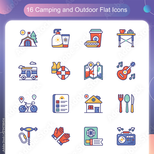 Camping Outdoor Icons – Flat Style Set 2
