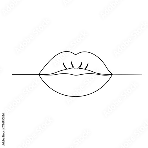 One line minimalist lips kiss vector illustration