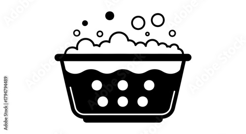 Bowl of soapy water vector graphic cleaning supplies illustration