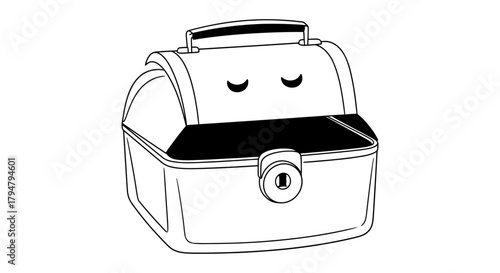 Vector outline illustration of a lunchbox with happy eyes