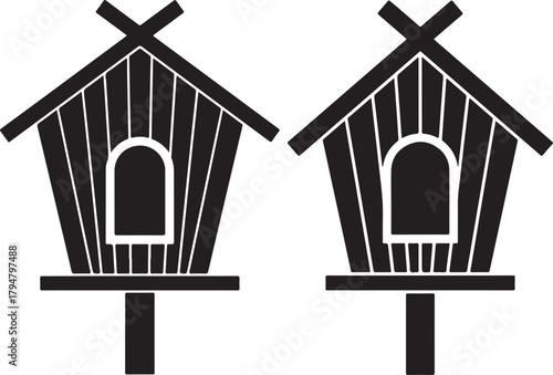 Two rustic birdhouse silhouettes
