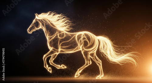 Fire horse symbol of 2002 year on dark background — ideal for Chinese zodiac, New Year and energy content.

