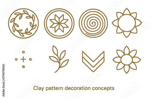 Geometric clay pattern decoration concepts on yellow background