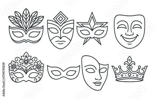 Variety of theatrical and festive masks featuring elegant designs