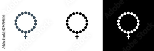 Carta da parati A circular beaded shape with a small cross at the bottom, displayed in three styles, symbolizing femininity or identity in a clear, minimal decorative form