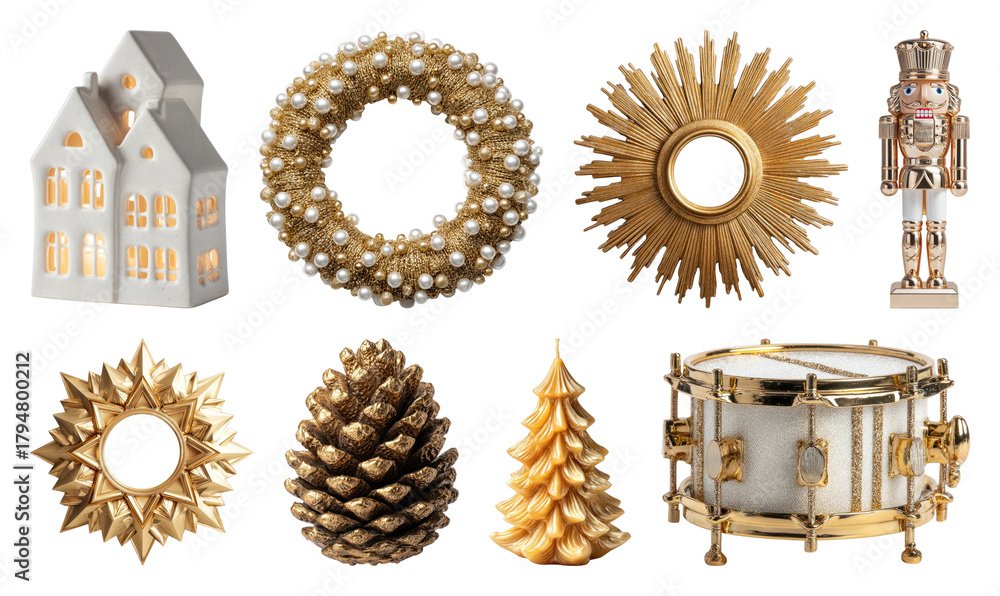 Obraz premium PNG Elegant gold Christmas decorations assortment, element set on transparent background