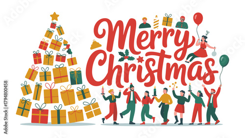 Festive Merry Christmas: Illustrative and heartening visuals for the festive season. A celebratory scene perfect for Christmas cards or joyous holiday promotions. 
