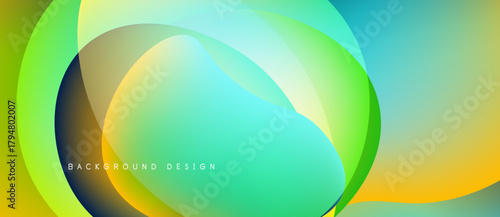 Abstract fluid shapes blend vibrant colors. Gradient transitions create dynamic visual effect. Modern design suitable for backgrounds.