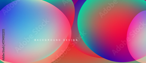 Abstract colorful circles overlap. Gradient hues blend, creating vibrant background design. Modern aesthetic, smooth transitions present.