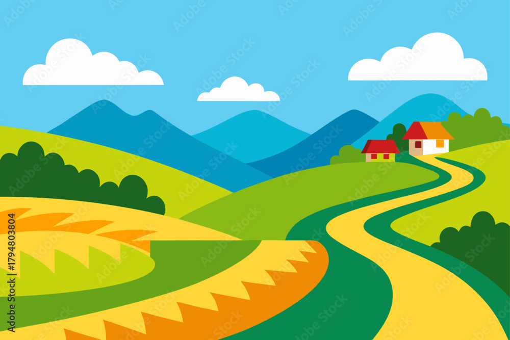 Fototapeta premium Cartoon landscape view