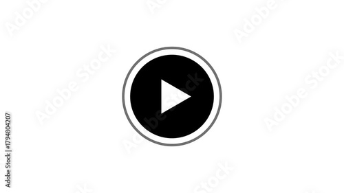 Simple black play button icon on a clean white background for media playback and streaming services