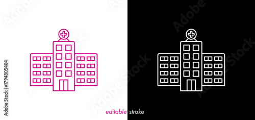 Hospital icon set illustration. Editable stroke hospital building vector graphic to use for healthcare, healthy lifestyle, medical laboratory, medical business project.