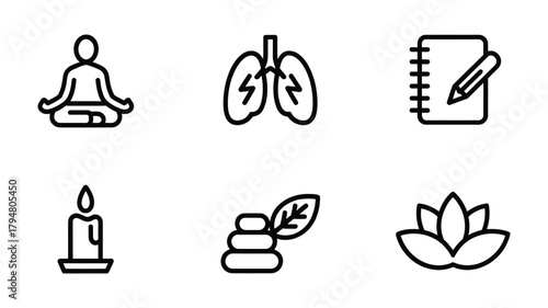 Wellness and self care icons for health and mindfulness