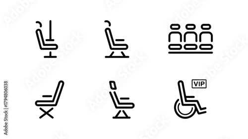 Collection of airplane and seating icons