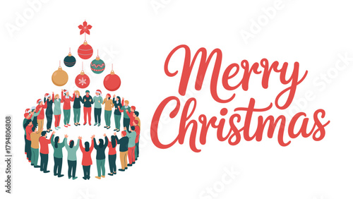 Holiday Cheer: Diverse group of people gathered around the Christmas tree and celebrating the holiday spirit 