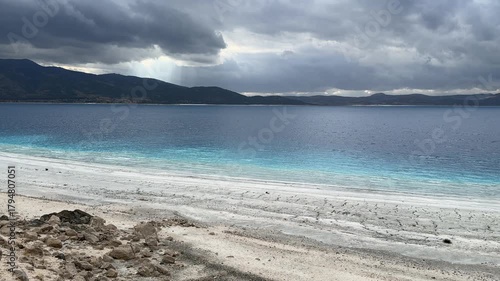 Misty Salda Lake in Turkey Resembling the Maldives on a Cloudy Day